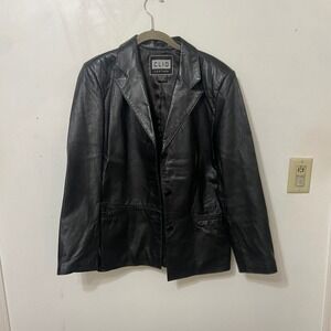CLIO LEATHER Womens Black Blazer Jacket Size M Retro Goth Moto Biker Punk